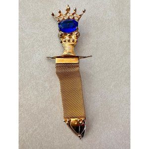 Antique Edwardian sterling silver gold filled blue paste mesh chain brooch pin